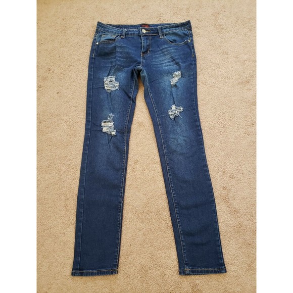 Lime Tree JJ YAK Women Jeans Skinny Dark Wash Stretch Jeggings Distressed Sz 11 - Picture 1 of 12